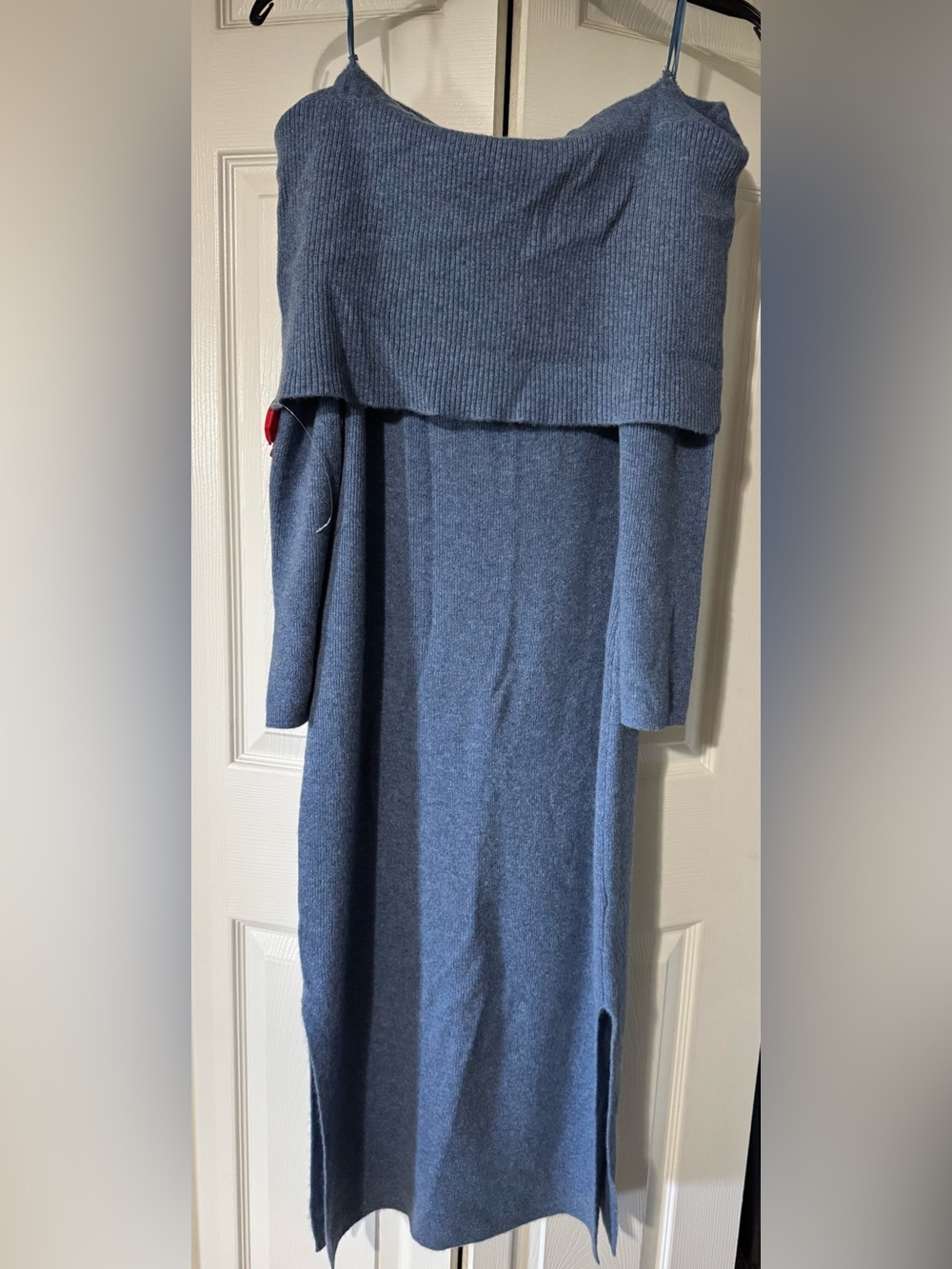 ELIE TAHARI Blue Off-Shoulder Midi Dress